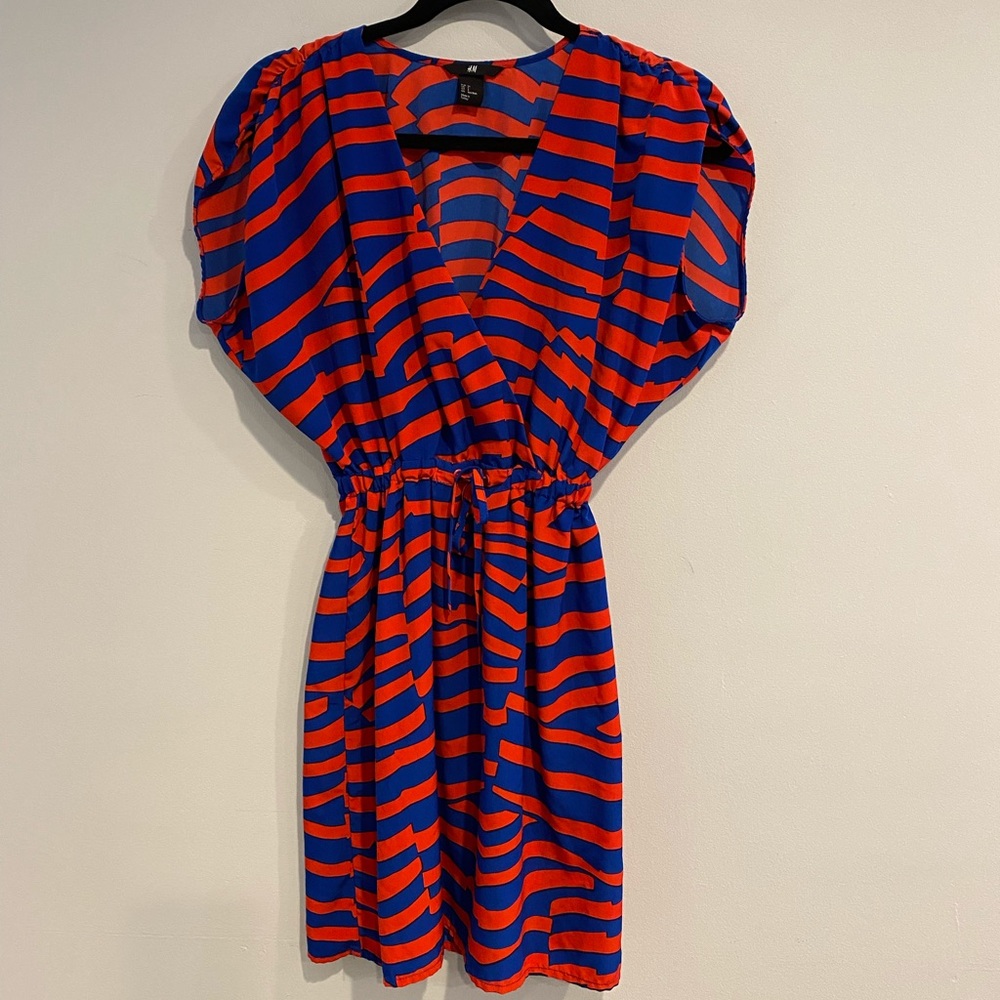 H&M Geometric Print Mini Dress Size 6 Red Blue